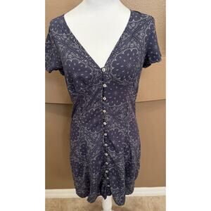 Madewell Dress Womens Blue Paisley Mini Button Front Short Bandana Print Size 4